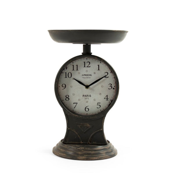 Zentique Iron Scale Clock with Matte Iron Frame & Glass Face, Antique Patina Mantel Accent for Rustic Modern Décor PC069