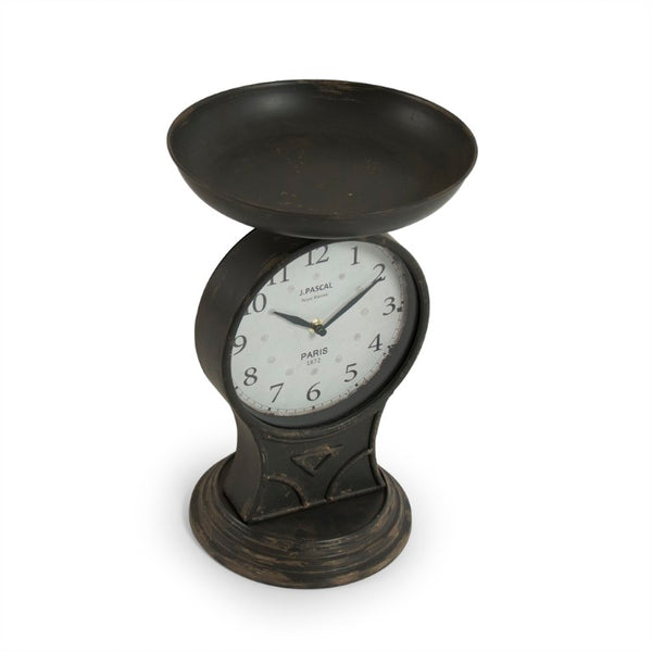 Zentique Iron Scale Clock with Matte Iron Frame & Glass Face, Antique Patina Mantel Accent for Rustic Modern Décor PC069