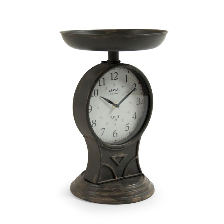 Zentique Iron Scale Clock with Matte Iron Frame & Glass Face, Antique Patina Mantel Accent for Rustic Modern Décor PC069