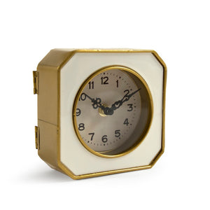 Zentique White White and Gold Clock — Compact 5" Mantel, Desk, Bedside Accent with Pewter Detail, Minimalist Charm PC070
