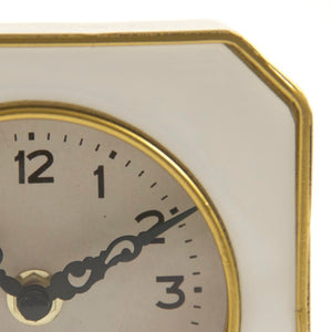 Zentique White White and Gold Clock — Compact 5" Mantel, Desk, Bedside Accent with Pewter Detail, Minimalist Charm PC070