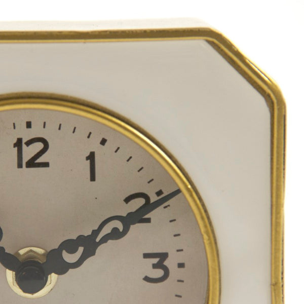 Zentique White White and Gold Clock — Compact 5" Mantel, Desk, Bedside Accent with Pewter Detail, Minimalist Charm PC070