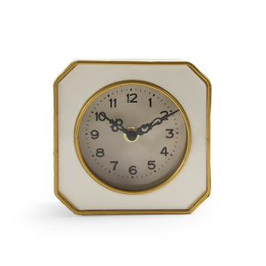 Zentique White White and Gold Clock — Compact 5" Mantel, Desk, Bedside Accent with Pewter Detail, Minimalist Charm PC070