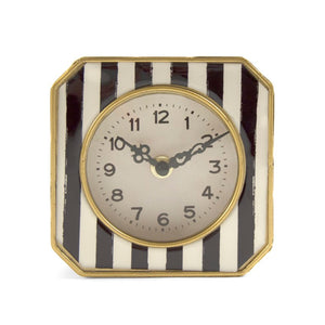 Zentique Black elegant mantel clock with gold-tone accents, compact 5" pewter-trim timepiece for modern décor White/Black Stripes PC071