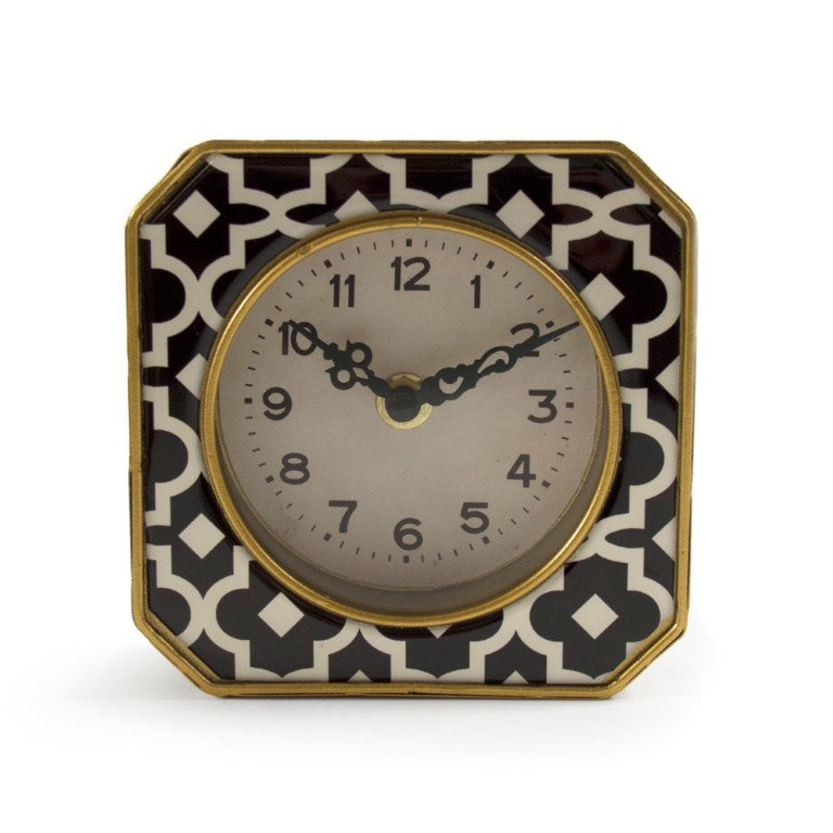 Zentique Black elegant mantel clock with gold-tone accents, compact 5" pewter-trim timepiece for modern décor Black/White pattern PC073