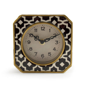 Zentique Black elegant mantel clock with gold-tone accents, compact 5" pewter-trim timepiece for modern décor Black/White pattern PC073
