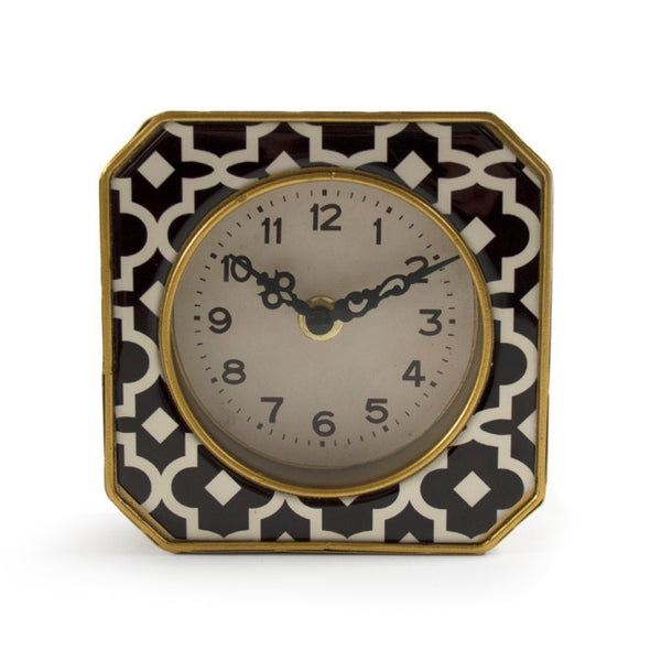 Zentique Black elegant mantel clock with gold-tone accents, compact 5" pewter-trim timepiece for modern décor Black/White pattern PC073