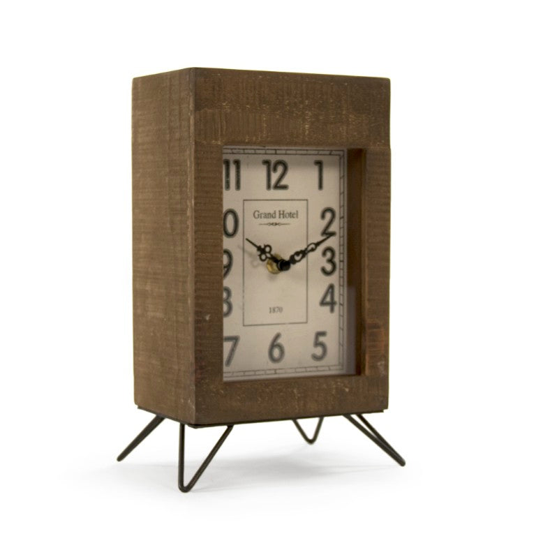 Zentique Wooden Rustic Mantel Clock with Glass Face, Iron Accents & Quartz Movement for Farmhouse Decor (96 characters) PC076