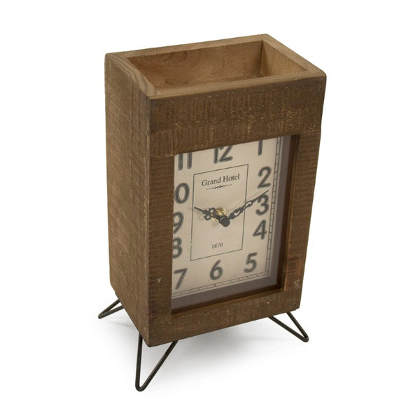 Zentique Wooden Rustic Mantel Clock with Glass Face, Iron Accents & Quartz Movement for Farmhouse Decor (96 characters) PC076