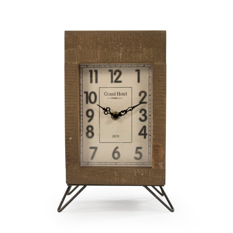 Zentique Wooden Rustic Mantel Clock with Glass Face, Iron Accents & Quartz Movement for Farmhouse Decor (96 characters) PC076