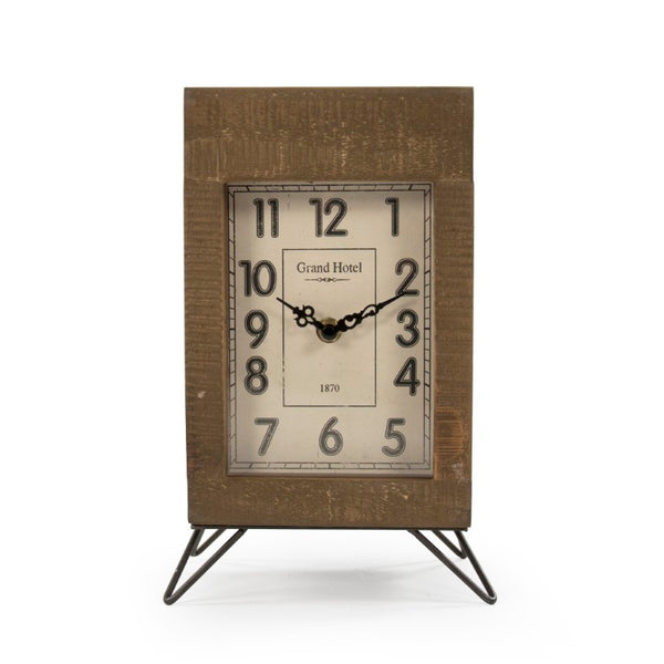 Zentique Wooden Rustic Mantel Clock with Glass Face, Iron Accents & Quartz Movement for Farmhouse Decor (96 characters) PC076