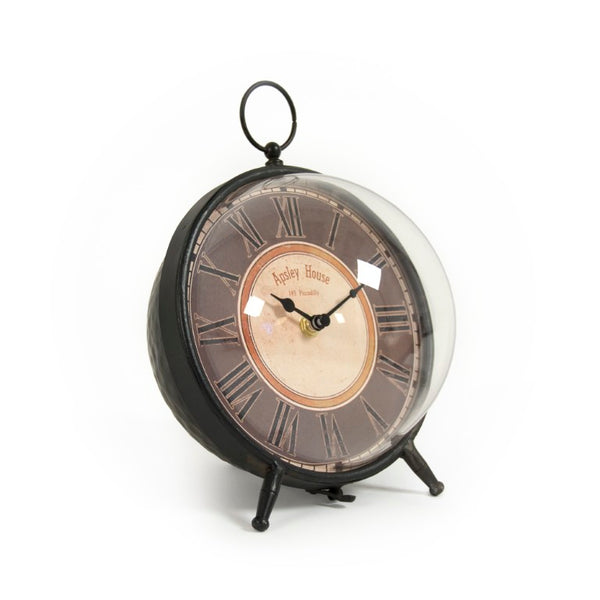 Zentique Round Iron Clock — Industrial-Classic Tabletop Timepiece with Sturdy Iron Frame and Clear Glass Face, Compact Design W7 x H8.25 x D7 PC080