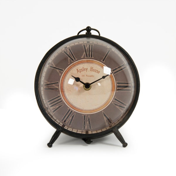Zentique Round Iron Clock — Industrial-Classic Tabletop Timepiece with Sturdy Iron Frame and Clear Glass Face, Compact Design W7 x H8.25 x D7 PC080