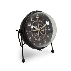 Zentique Round Iron Clock — Industrial-Classic Tabletop Timepiece with Sturdy Iron Frame and Clear Glass Face, Compact Design W8 x H8 x D8 PC081