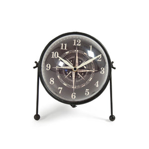Zentique Round Iron Clock — Industrial-Classic Tabletop Timepiece with Sturdy Iron Frame and Clear Glass Face, Compact Design W8 x H8 x D8 PC081