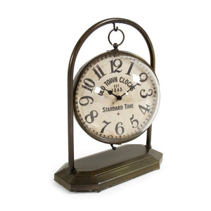 Zentique Iron Industrial Clock with Glass Face — Compact, Durable Metal Timepiece for Mantels, Shelves, Desks W9.25 x H12 x D6 PC082