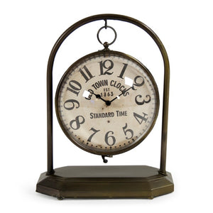 Zentique Iron Industrial Clock with Glass Face — Compact, Durable Metal Timepiece for Mantels, Shelves, Desks W9.25 x H12 x D6 PC082