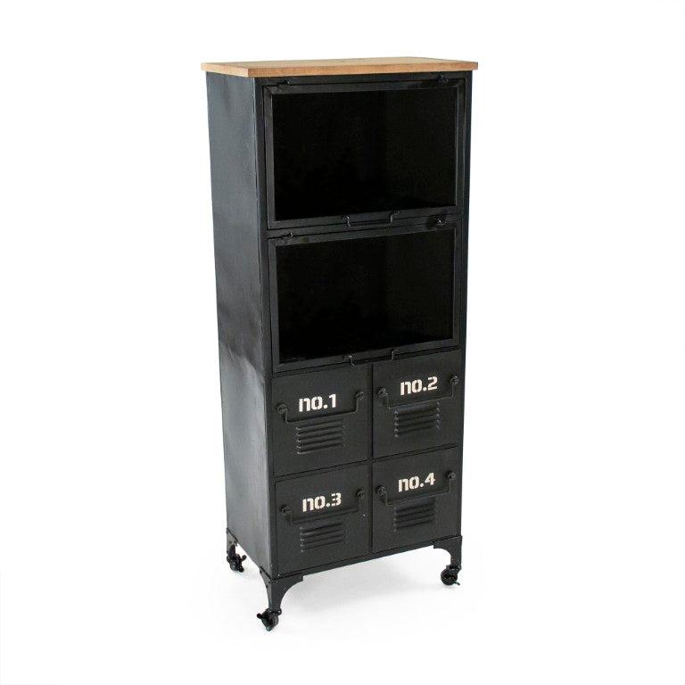 Zentique Garrett Slim Metal Cabinet with Wood Accents — Tall 24x58.5x15 Organizer, Lockable, Durable Finish PC085