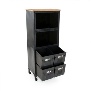 Zentique Garrett Slim Metal Cabinet with Wood Accents — Tall 24x58.5x15 Organizer, Lockable, Durable Finish PC085