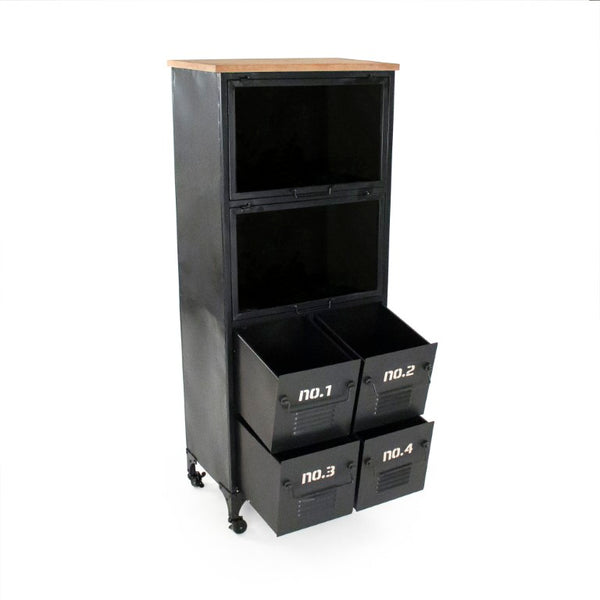 Zentique Garrett Slim Metal Cabinet with Wood Accents — Tall 24x58.5x15 Organizer, Lockable, Durable Finish PC085
