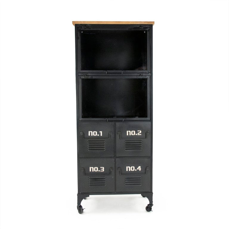Zentique Garrett Slim Metal Cabinet with Wood Accents — Tall 24x58.5x15 Organizer, Lockable, Durable Finish PC085