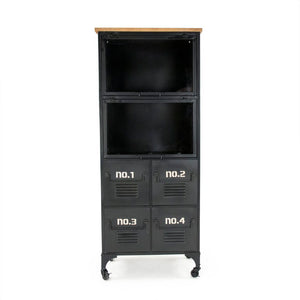 Zentique Garrett Slim Metal Cabinet with Wood Accents — Tall 24x58.5x15 Organizer, Lockable, Durable Finish PC085