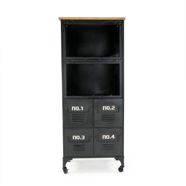 Zentique Garrett Slim Metal Cabinet with Wood Accents — Tall 24x58.5x15 Organizer, Lockable, Durable Finish PC085