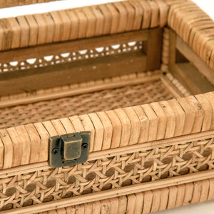 Zentique Rattan Handwoven Storage Box with Glass Insert — Natural Lightweight Organizer for Mail, Bath, Living Room (12"x3.5"x6.75") PC093