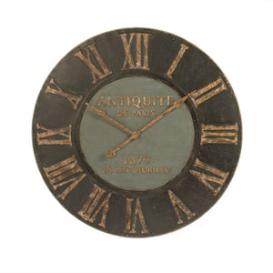 Wooden Frame Iron Clock Distressed Dark Grey PC095 Zentique