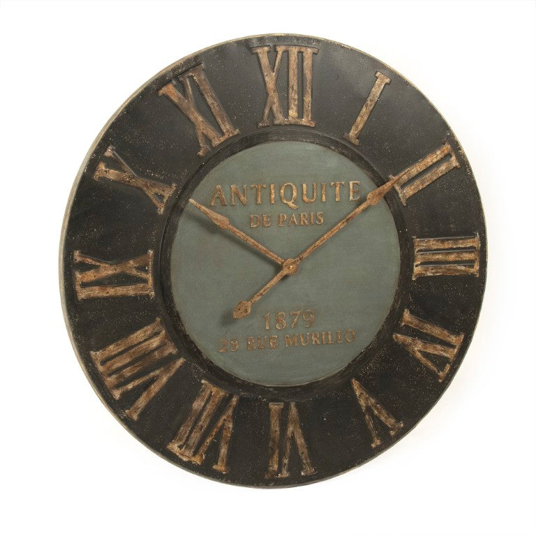 Zentique Wooden Oversized Iron Wall Clock with Natural Frame, Industrial Rustic Design, 36.5" Readable Face PC095