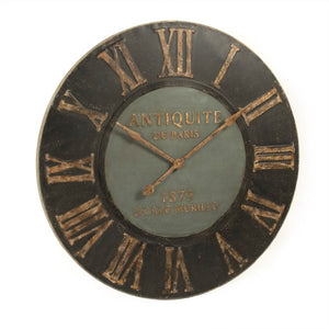 Zentique Wooden Oversized Iron Wall Clock with Natural Frame, Industrial Rustic Design, 36.5" Readable Face PC095