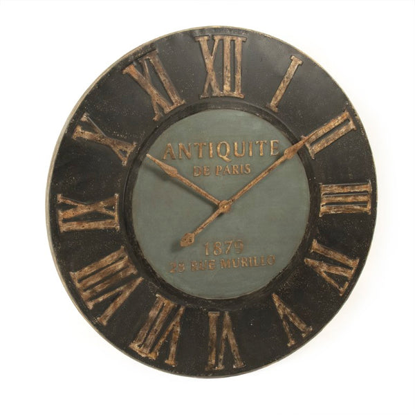 Zentique Wooden Oversized Iron Wall Clock with Natural Frame, Industrial Rustic Design, 36.5" Readable Face PC095