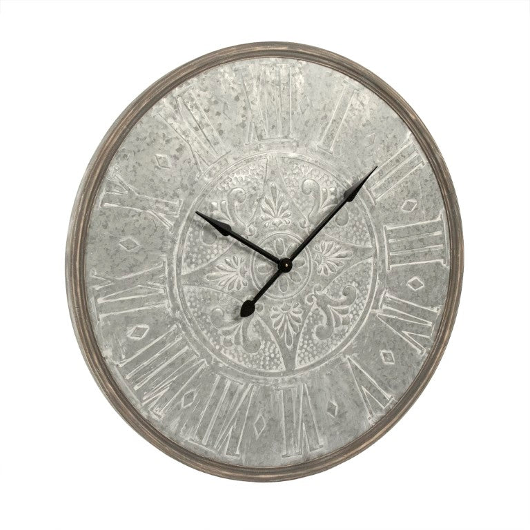 Zentique Wooden Frame Iron Clock - 39.5" Rustic-Industrial Wall Clock with Natural Wood Frame and Matte Iron Face PC097