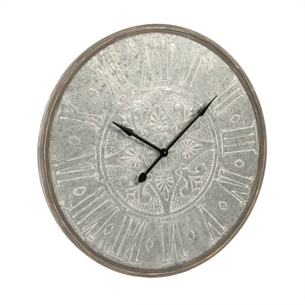 Zentique Wooden Frame Iron Clock - 39.5" Rustic-Industrial Wall Clock with Natural Wood Frame and Matte Iron Face PC097