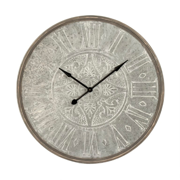 Zentique Wooden Frame Iron Clock - 39.5" Rustic-Industrial Wall Clock with Natural Wood Frame and Matte Iron Face PC097