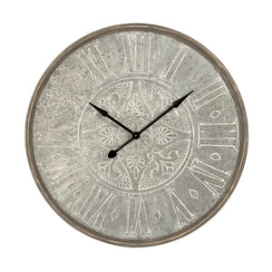 Zentique Wooden Frame Iron Clock - 39.5" Rustic-Industrial Wall Clock with Natural Wood Frame and Matte Iron Face PC097
