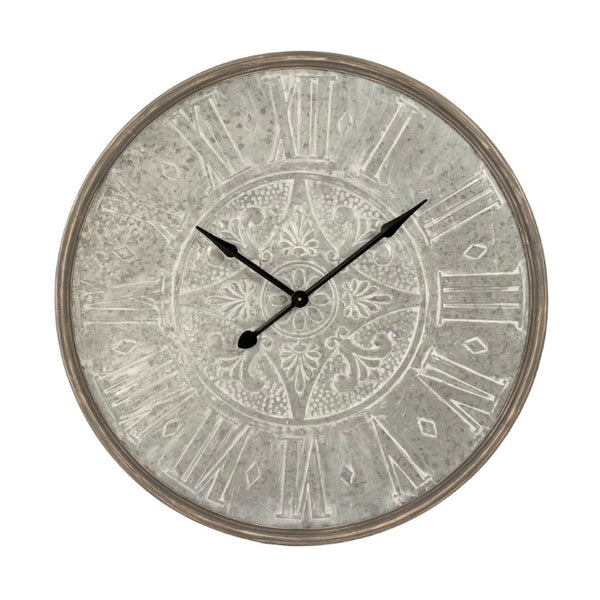 Zentique Wooden Frame Iron Clock - 39.5" Rustic-Industrial Wall Clock with Natural Wood Frame and Matte Iron Face PC097