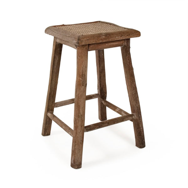 Zentique Rattan Handcrafted Woven Stool with Iron Frame — Compact Natural Wood Accent Seat for Small Spaces PC098