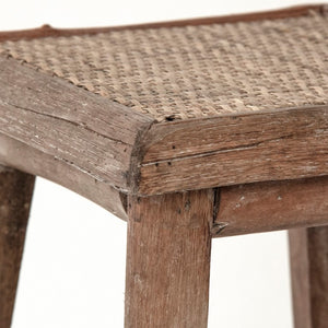 Zentique Rattan Handcrafted Woven Stool with Iron Frame — Compact Natural Wood Accent Seat for Small Spaces PC098
