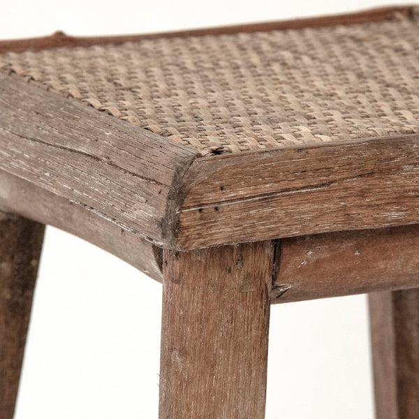 Zentique Rattan Handcrafted Woven Stool with Iron Frame — Compact Natural Wood Accent Seat for Small Spaces PC098
