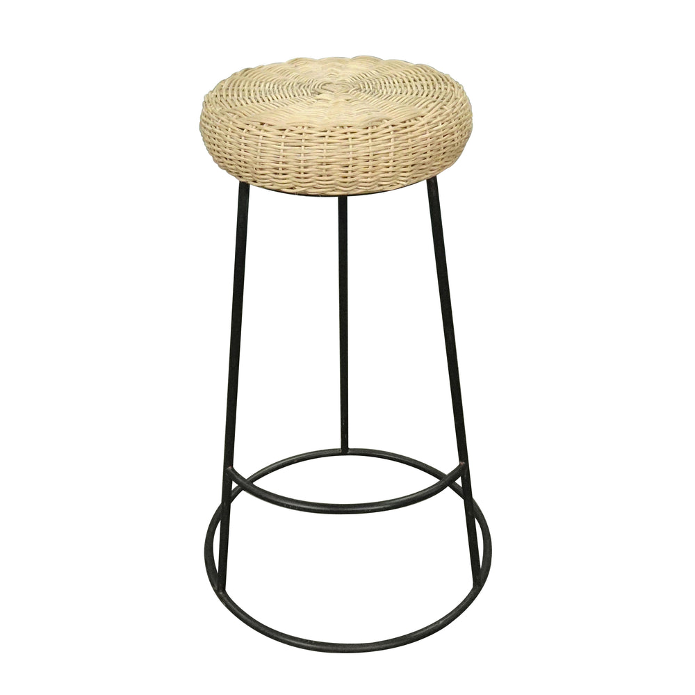 Rattan Metal Stool Netural Rattan, Black Metal PC108 Zentique