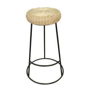 Rattan Metal Stool Netural Rattan, Black Metal PC108 Zentique