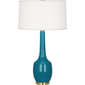 Robert Abbey Peacock Delilah Table Lamp Peacock Glazed Ceramic Oyster Linen Shade With Self-Fabric Top And Bottom Diffuser