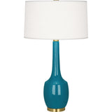 Robert Abbey Peacock Delilah Table Lamp Peacock Glazed Ceramic Oyster Linen Shade With Self-Fabric Top And Bottom Diffuser