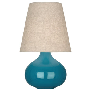 Robert Abbey Peacock June Accent Lamp Peacock Glazed Ceramic Buff Linen Shade