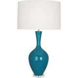 Robert Abbey Peacock Audrey Table Lamp Peacock Glazed Ceramic Fondine Fabric Shade