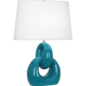 Robert Abbey Peacock Fusion Table Lamp Peacock Glazed Ceramic with Polished Nickel Accents Oval Oyster Linen Shade