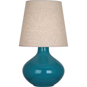 Robert Abbey Peacock June Table Lamp Peacock Glazed Ceramic Buff Linen Shade