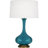 Robert Abbey Peacock Pike Table Lamp Peacock Glazed Ceramic with Aged Brass Accents Pearl Dupoini Fabric Shade