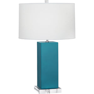 Robert Abbey Peacock Harvey Table Lamp Peacock Glazed Ceramic Oyster Linen Shade